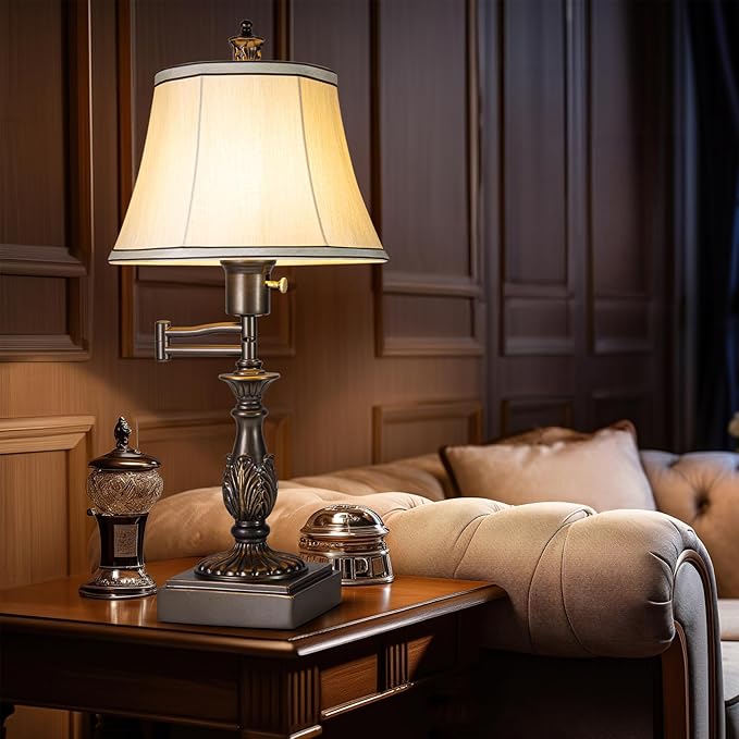23.5" High Rustic Traditional 350° Adjustable Swing Arm Table Lamp Set of 2 with USB A+C Ports