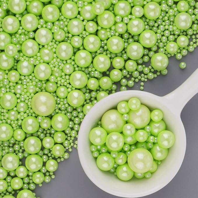 Light Green Sprinkles for Cake Decorating, 6 Sizes Mix Edible Pearl Sugar for Cupcake Cookie Ice