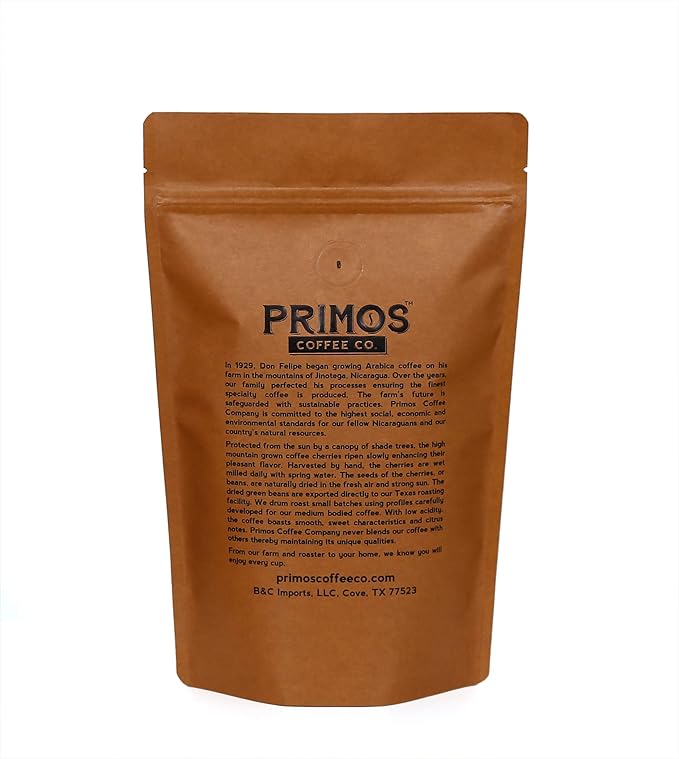 Single Origin Specialty Coffee, Whole Bean, Medium Roast, Direct Trade, Primos Coffee Co, 12 Oz.