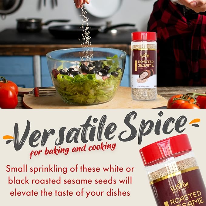 Fusion Select Roasted White Sesame Seeds - Natural Toasted Sesame Seeds - Crispy, Crunchy, Nutty