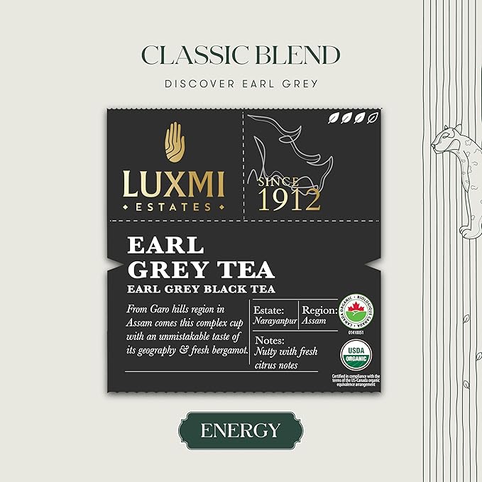 Luxmi Estates Garo Hills Organic Earl Grey Black Tea 50 Tea Bags (100gm) Pack | USDA Organic - Earl