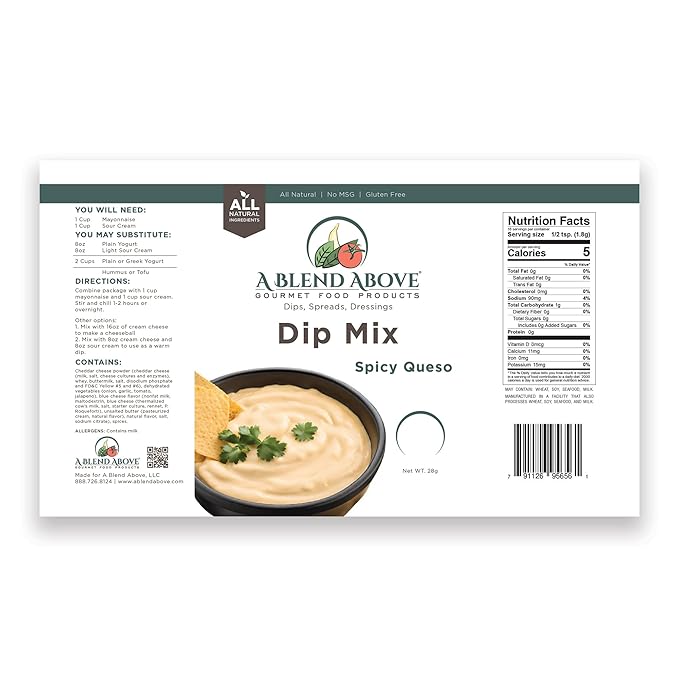 A Blend Above Spicy Queso Dip Mix, 3 Packs, 1 oz. Each, Makes 16 Ounces, Gluten-Free, No MSG, All