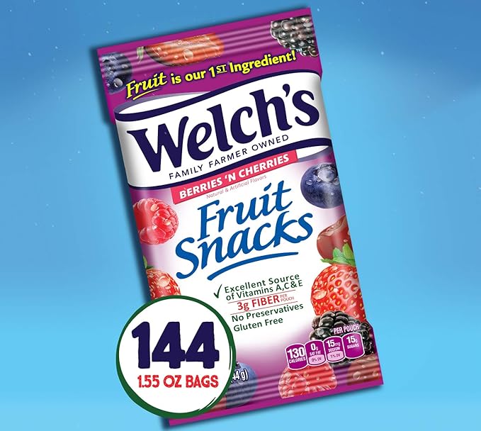 Welch's Fruit Snacks, Berries 'n Cherries, Great for School Lunches, Bulk Pack, Individual Single