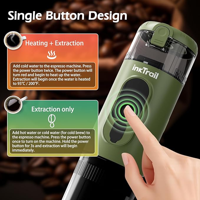 InkTrail Portable Electric Espresso Machine,Travel Coffee Maker for Camping, Self-Heating with