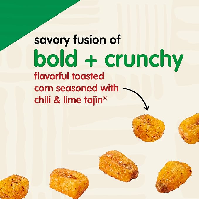 Snak Club Tajin Toasted Corn, Roasted Corn Nuggets with Chili and Lime Seasoning, Mild, Non-GMO