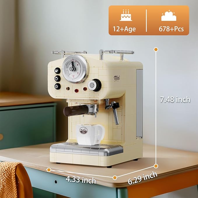 Retro Coffee Machine Building Set for Adults Boys Girls (678 Piece), Classic Semi-automatic