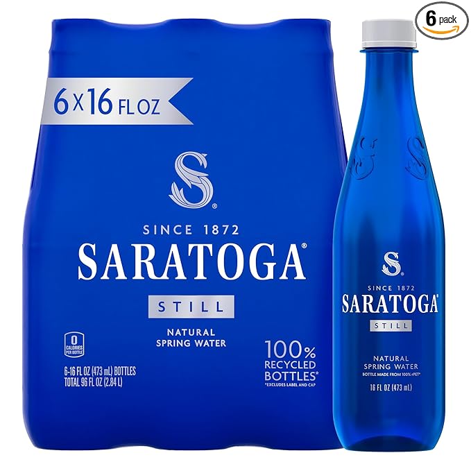 Saratoga Spring Water Bottles, 6 Pack - Still Bottled Water with Naturally Occurring Minerals