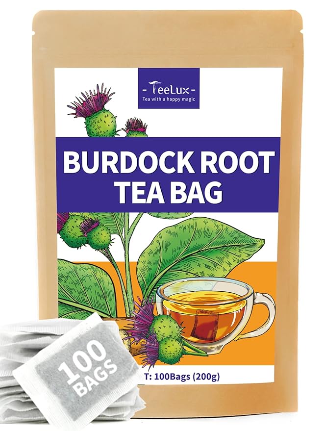 TeeLux Burdock Root Tea Bags, Pure Natural Burdock Root, Caffeine Free, Premium Herbal Tea, 100 Tea