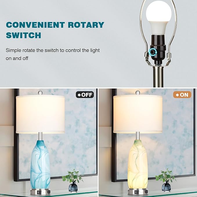 26" Coastal Table Lamps Set of 2, Modern Table Lamps with USB A+C Ports & AC Outlet, Touch Control