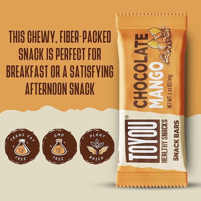 ToYou Chewy Fruit and Nut Bars - Healthy Protein Snacks | Chocolate Mango - 1.41 Ounce (Pack of 12)
