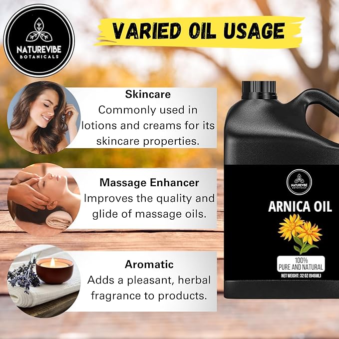 Naturevibe Botanicals Arnica Oil 32 Ounces | 100% Pure and Natural | Great for Skin Care and Hair