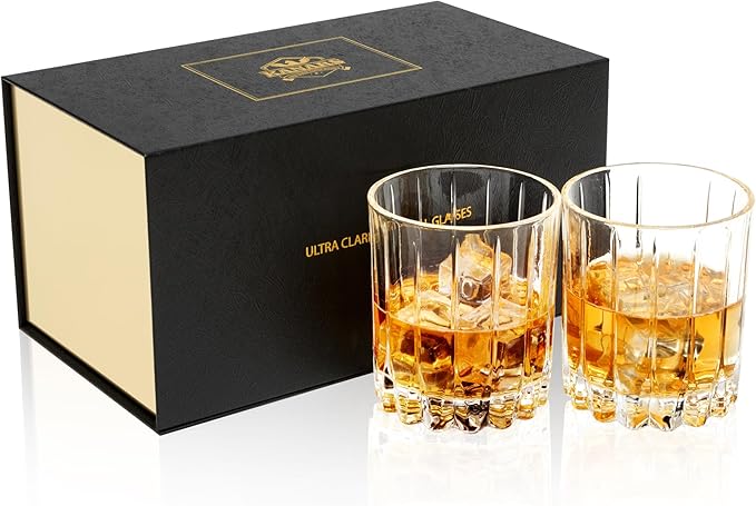 KANARS Old Fashioned Whiskey Glasses Set of 2-10 Oz Crystal Rocks Glasses for Bourbon Cocktail