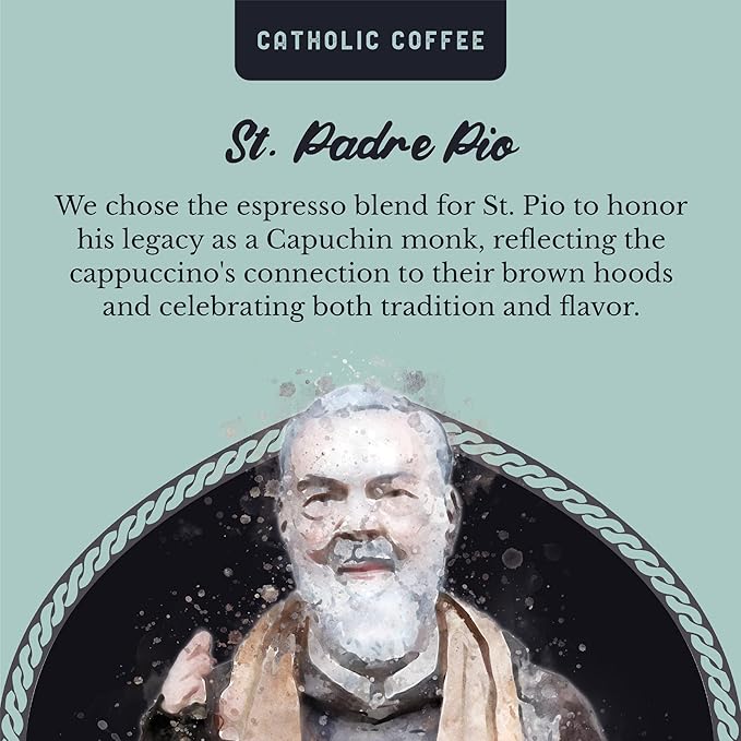 Catholic Coffee Padre Pio | Medium/Dark Roast Ground Coffee ??Dark Cherry & Chocolate Notes | 12oz