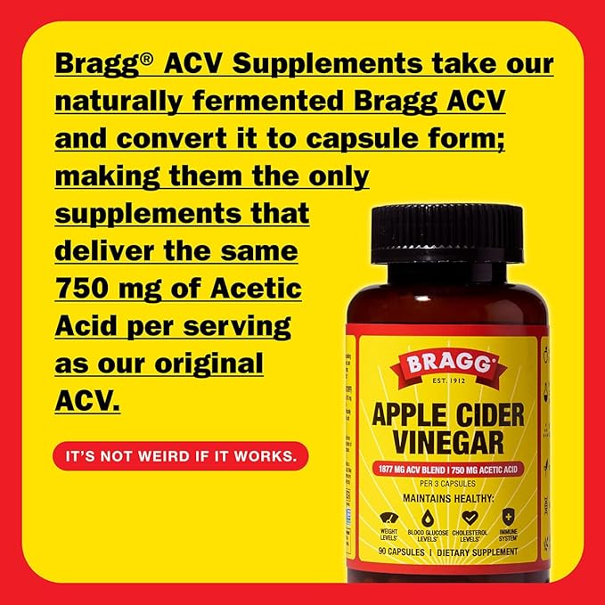 Bragg Apple Cider Vinegar Capsules with Vitamin D and Zinc - (3 Pack) 90 Capsules - Supports The