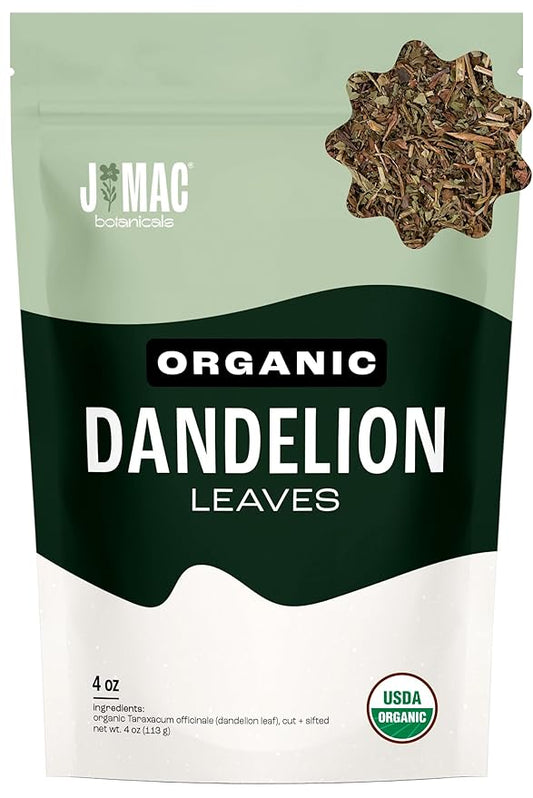 J Mac Botanicals, Organic Dandelion Leaves (4 oz bag) USDA Certified Organic Dandelion leaf tea, te