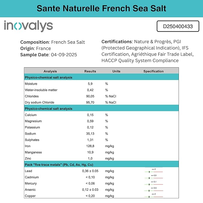 Sante Fine Ground Sea Salt From the Celtic Sea - 1.1lb (18oz) Unrefined French Sea Salt Organic