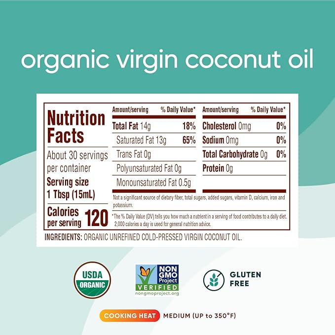 Nutiva Organic, Cold-Pressed, Unrefined, Virgin Coconut Oil from Fresh, non-GMO, Sustainably Farmed