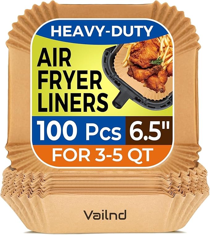 Air Fryer Paper Liners Disposable: 100PCS 6.5IN Square Non-Stick Air Fryer Parchment Paper, Food