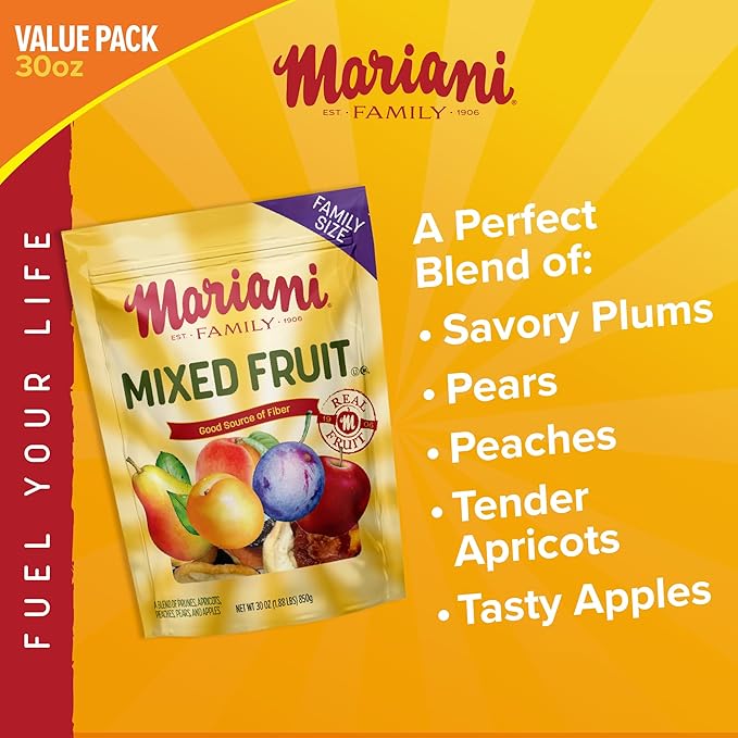 Mariani Mixed Fruit - 30oz Bulk Bag, Dried Fruit Mix No Sugar Added - Pears, Plums, Peaches