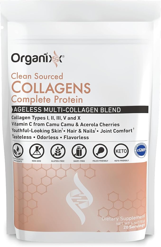 Organixx Collagen Peptides Powder with Vitamin C, Types I, II, III, V, X Hydrolyzed Collagen, Hair