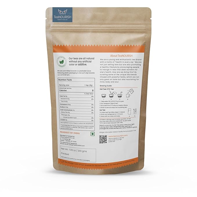 TeaNOURISH Nourishing Indian Classic Chai Tea | Full Bodied Assam CTC Tea Blended with 15% Black