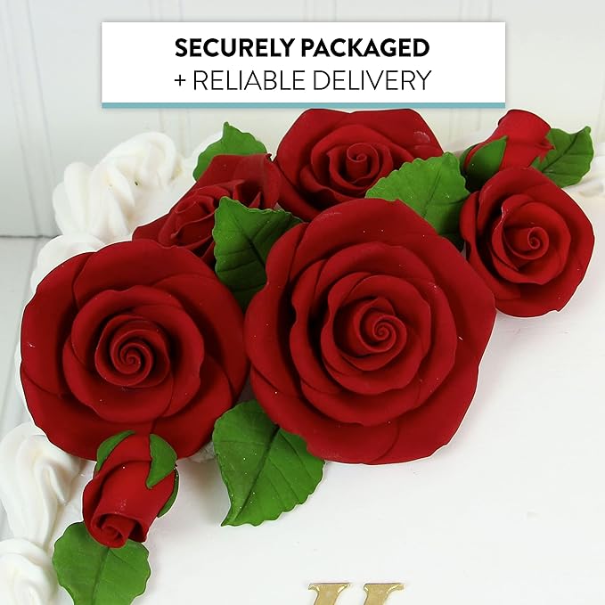 Global Sugar Art Exquisite Rose & Leaf Sugar Cake Flowers Tray Deep Red, Unwired by Chef Alan