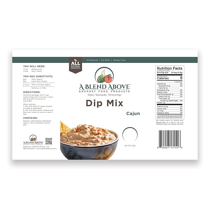 A Blend Above Cajun Dip Mix, 3 Packs, 1 oz. Each, Makes 16 Ounces, Gluten-Free, No MSG, All