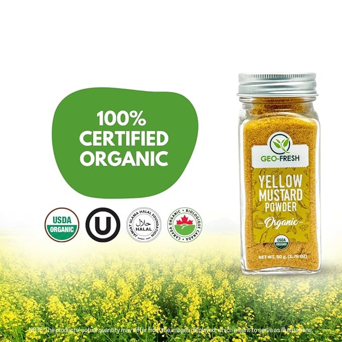 Geo-Fresh Organic Yellow Mustard Powder 1.76 oz - Dry Mustard Powder for Cooking - Ground Yellow