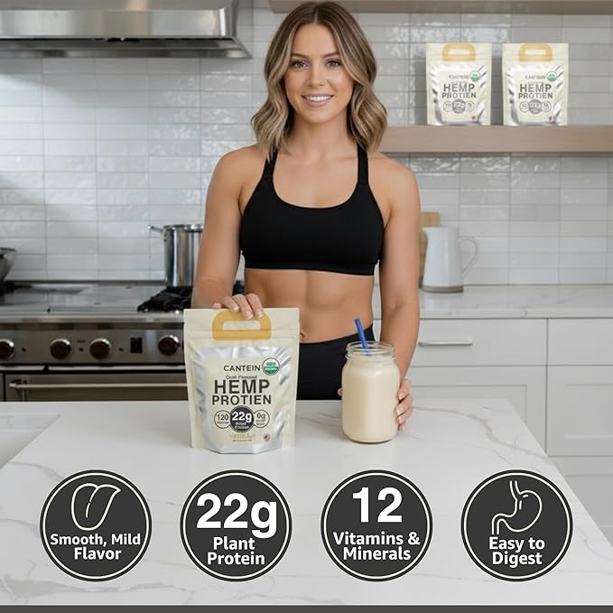 Organic Hemp Protein Powder, Plant Based and Vegan Protein Shake, Lactose and Dairy Free, Gluten
