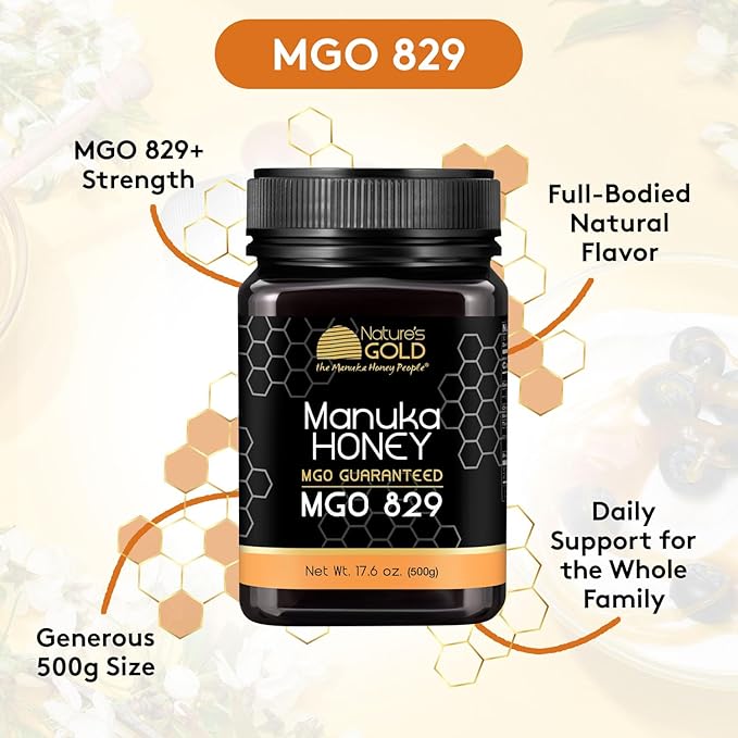 Nature’s Gold Raw Manuka Honey, MGO 829+ | Authentic MGO, Australian Honey, Non-GMO, 100% Pure