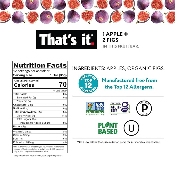 That's it. Apple + Fig Fruit Bars 100% All Natural, No Artificial Ingredients or Preservatives