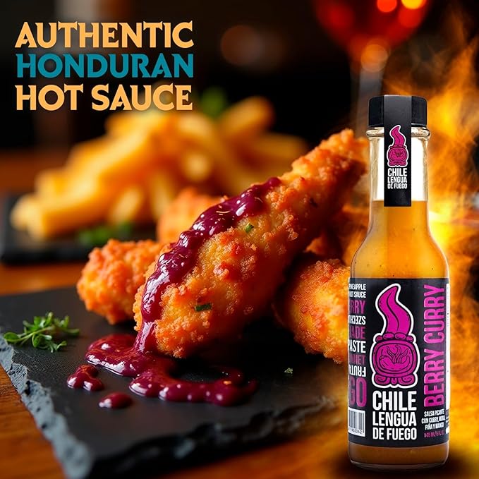 Chile Lengua de Fuego Berry Curry Hot Sauce – 1 Bottle – Scotch Bonnet, Mango, Blackberry & Curry