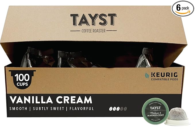 Tayst Coffee Pods, Vanilla Cream Medium Roast, K Cups Compatible with Keurig Coffee Maker