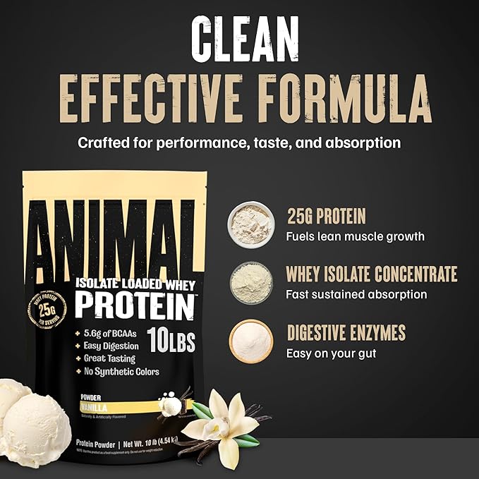 Animal Whey Isolate Protein Powder - Loaded for Pre & Post Workout Muscle Builder and Recovery with