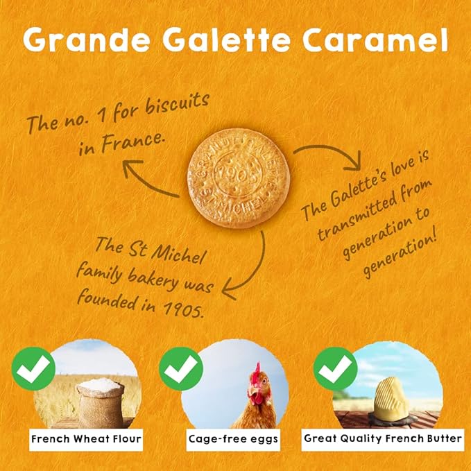 St Michel Caramel Grandes Galettes Butter Cookies Biscuits 5.29oz, Made In France, Pack of 4