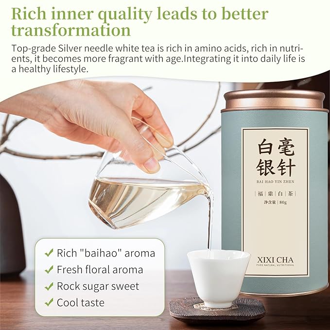 XIXICHA Silver Needle White Tea Loose Leaf Grade AAA Premium Silver Needle Tea Fuding White Tea