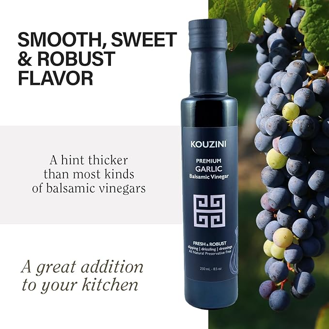 Kouzini Ultra Premium Garlic Balsamic Vinegar, Aged Balsamic Vinegars from Modena, Italy, Premium