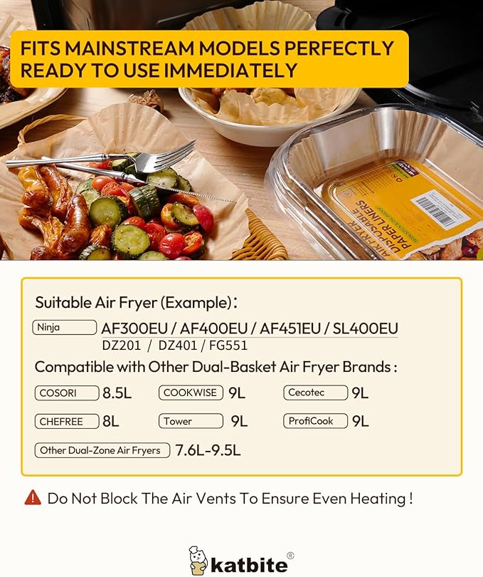 Katbite Air Fryer Liners Disposable - 100PCS, 8x5.5'' Rectangle Liners for Air Fryer Basket, Thick