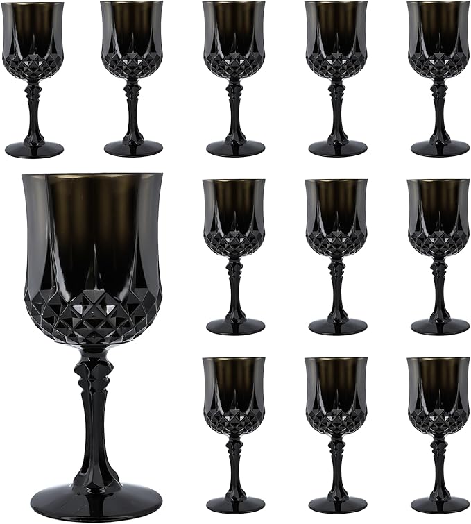 Plastic Wine Glasses，Plastic Goblets Vintage Style Cordial Drinking Glasses for Wedding Reception