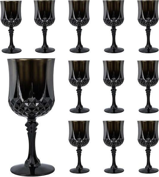 Plastic Wine Glasses，Plastic Goblets Vintage Style Cordial Drinking Glasses for Wedding Reception