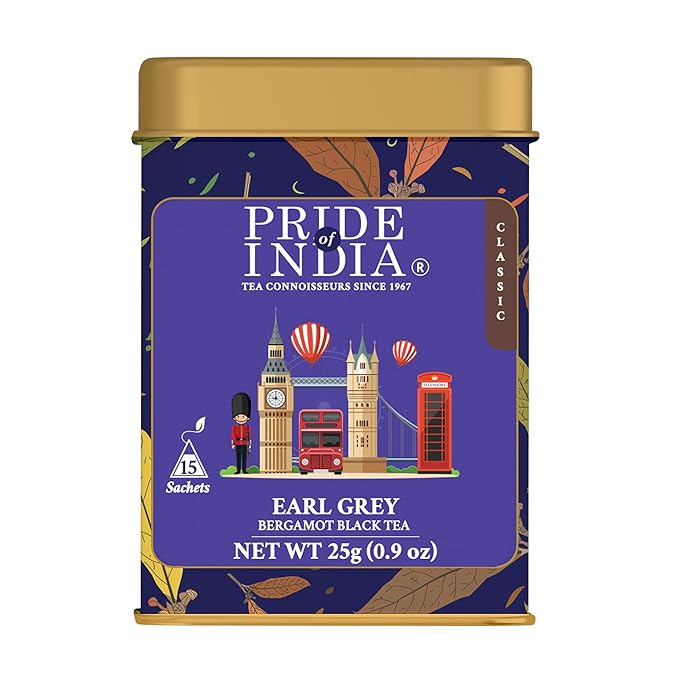 Pride of India | Earl Grey Bergamot Black Tea | 15 Pyramid Full Leaf Individually Wrapped Tea Bags