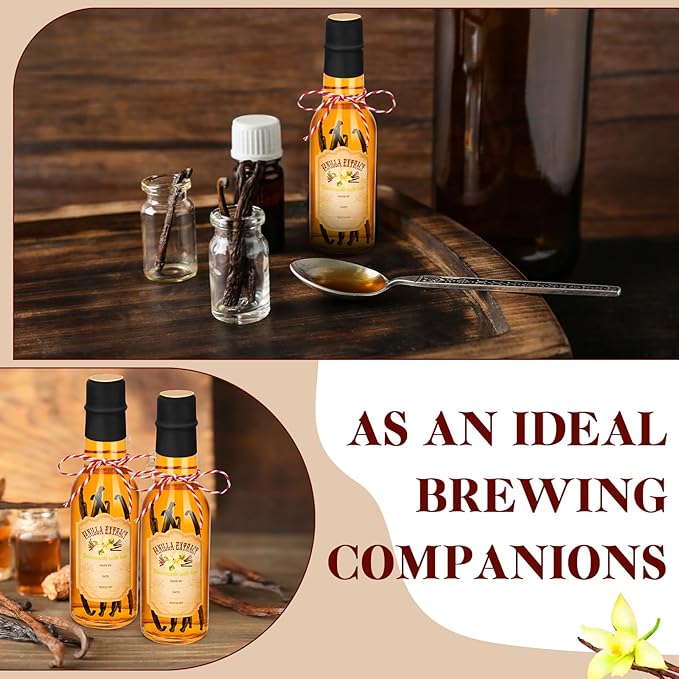 Tioncy 16 Pcs Vanilla Extract Bottles for Homemade Vanilla Jar Glass Bottle with Cap, Shrink Band