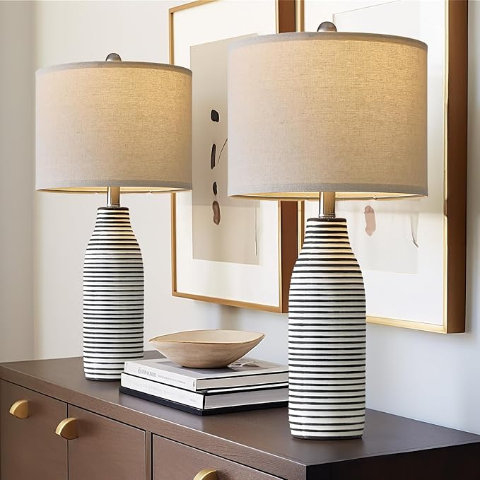 25" Ceramic Table Lamps Set of 2 Beside Lamps for Living Room Modern Bedroom Lamps for Night Stands