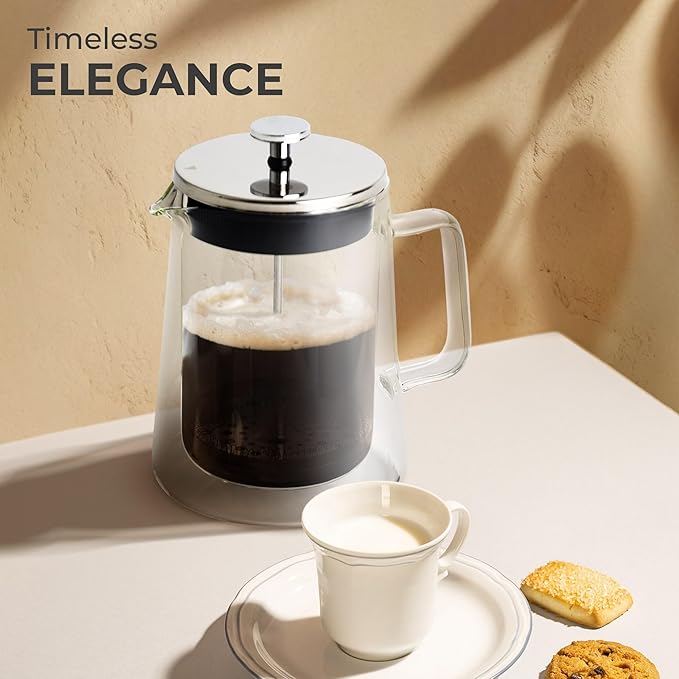 Kaffe Glass French Press Coffee Maker (27oz / 0.8L) - Double-Wall Insulated Borosilicate Glass