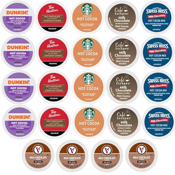 Milk Chocolate Hot Cocoa K-Cups Pods Variety Sampler. Includes Swiss Miss, Cafe Escapes, Starbucks