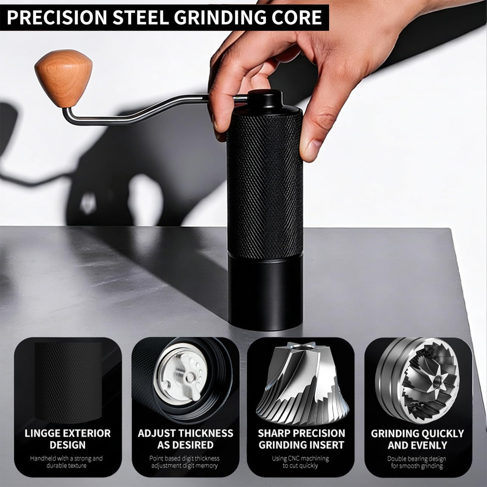 Agilive Manual Coffee Grinder, Adjustable Grinding Settings, Stainless Steel Burrs, Portable