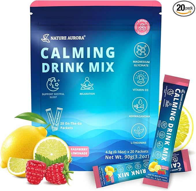 Powdered Drink Mix Calm - Adaptogenic Drink Mix with Magnesium Glycinate, Ashwagandha, Vitamin D