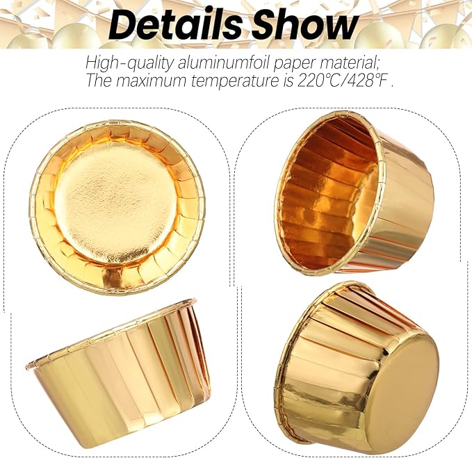 300 Pack Gold Cupcake Liners Bulk Disposable Foil Muffin Cups 3.5 oz Wrappers for Baking Aluminum