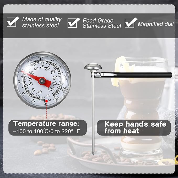 Xuhal 6 Pcs Stainless Steel Kitchen Thermometer with 5 Inch Long Stem 1 Inch Dial Thermometer Milk
