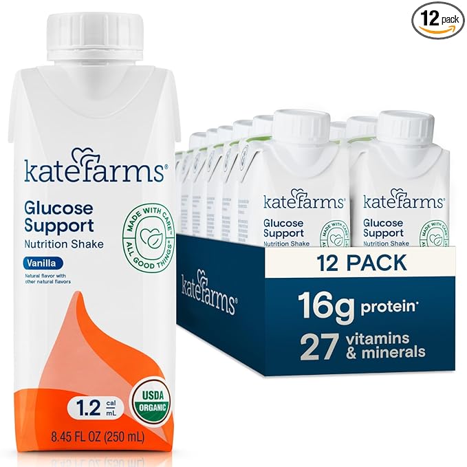 KATE FARMS Organic 1.2 Glucose Support Shake, Vanilla, 16g Protein, 27 Vitamins and Minerals